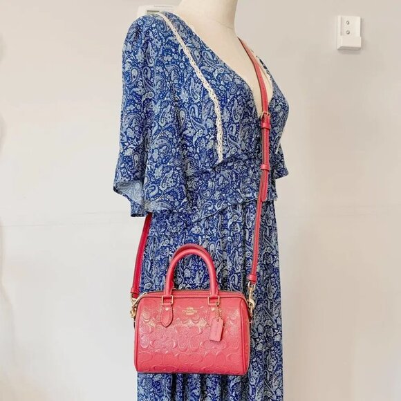 Coach CH276 Mini Rowan Crossbody In Signature Leather IN Strawberry Haze - Picture 1 of 7